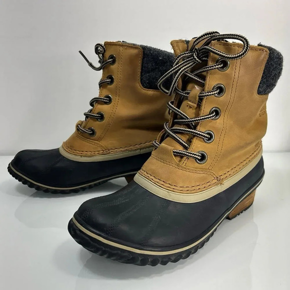 Sorel Slimpack II‎ Tan Leather Rubber Lace Up Waterproof Winter Boots Size 7 - Picture 5 of 13
